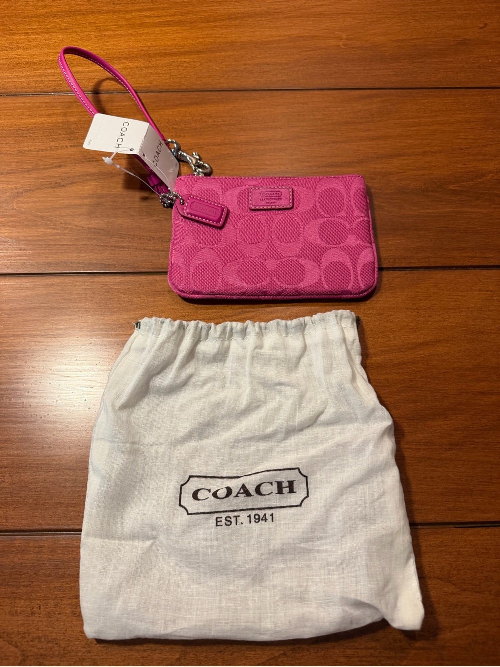 Coach Hot Pink Signature Wristlet with Logo Jacquard